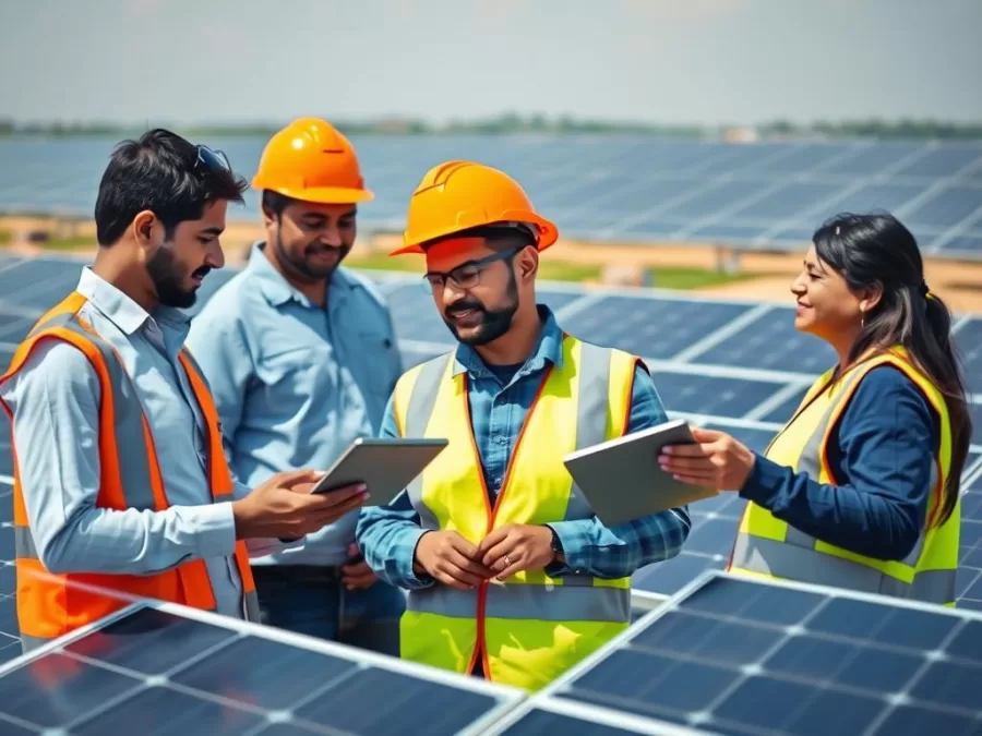 Energy sector professionals working at a renewable energy facility in India