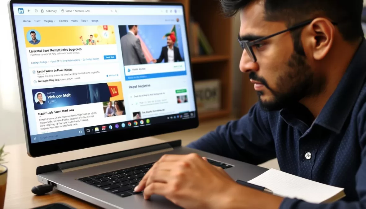 Person searching for Remote & Hybrid Job Opportunities in India 2025 on laptop