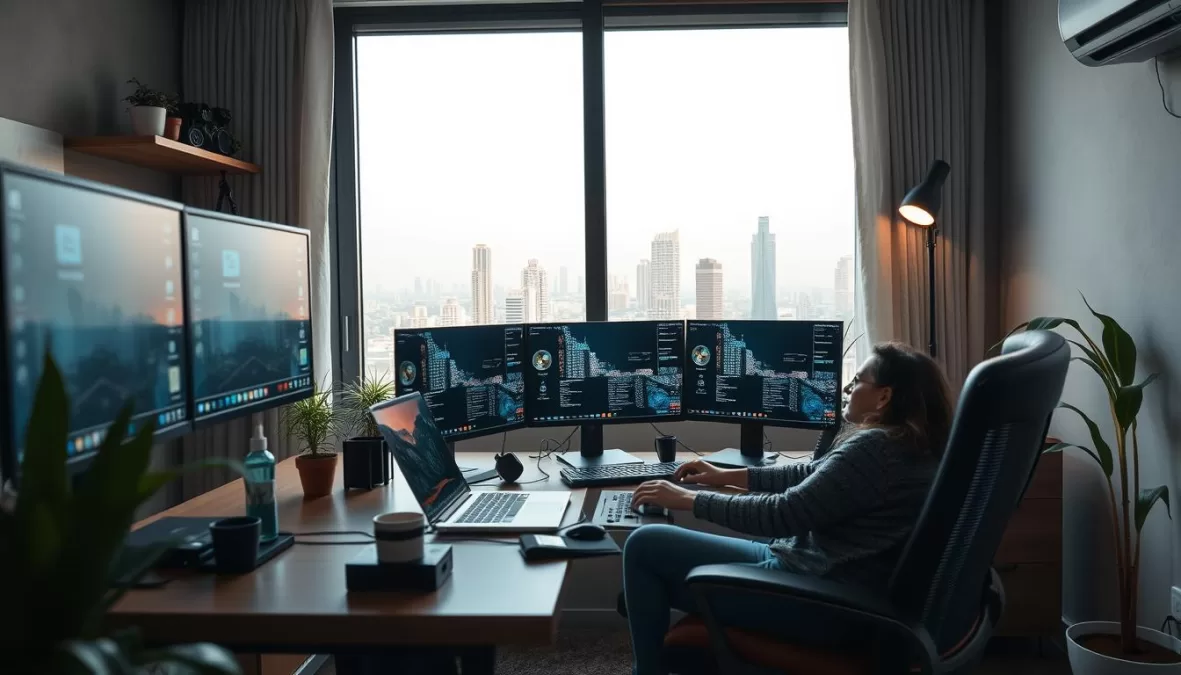 Professional working remotely from home office setup in India 2025