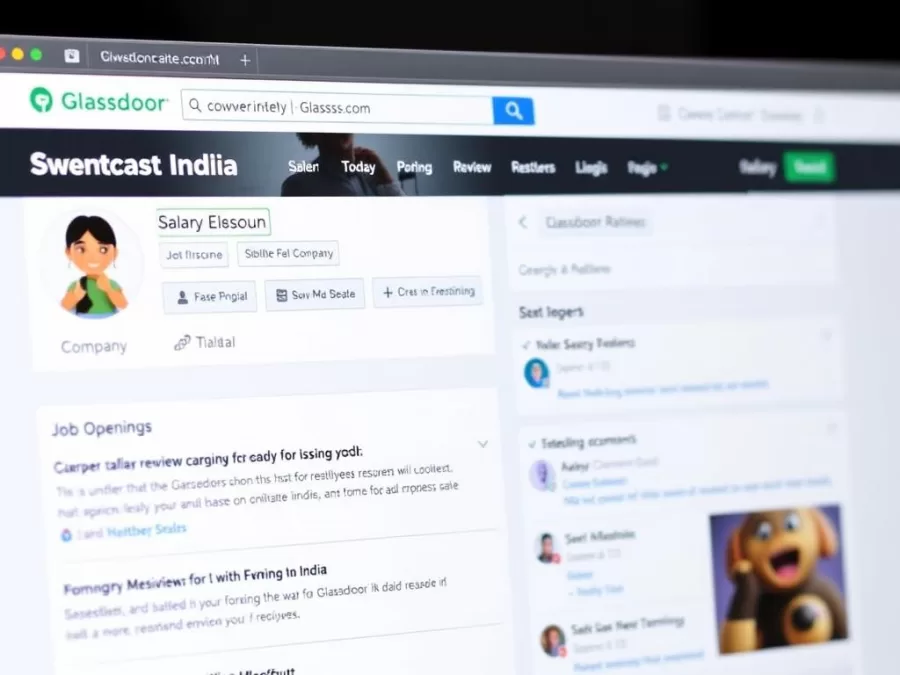 Glassdoor website showing company reviews and entry-level job listings in India