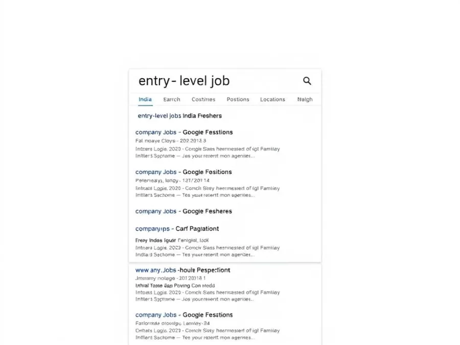 Google Jobs search results showing entry-level positions for freshers in India