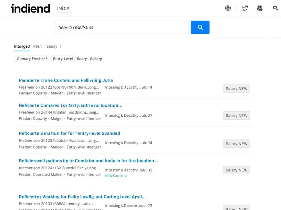 Indeed India website showing entry-level job search results for freshers