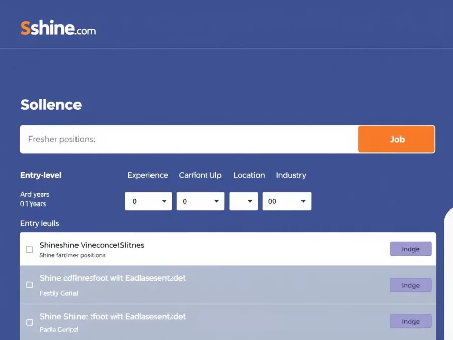 Shine.com website showing job search interface for freshers in India