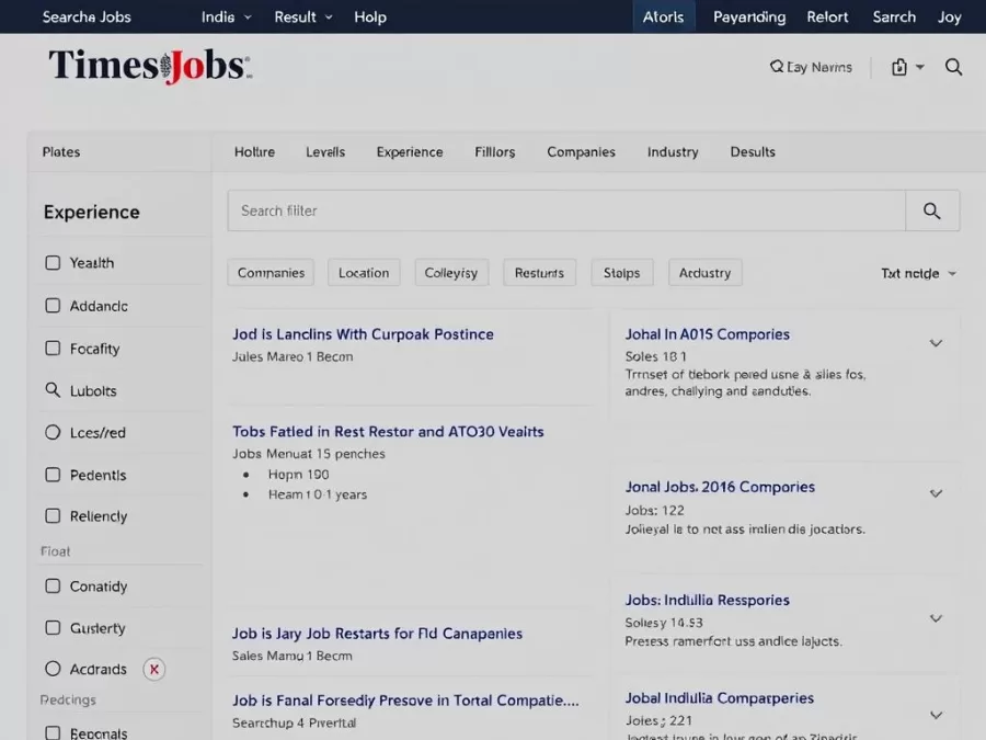 TimesJobs website interface showing fresher job opportunities across India