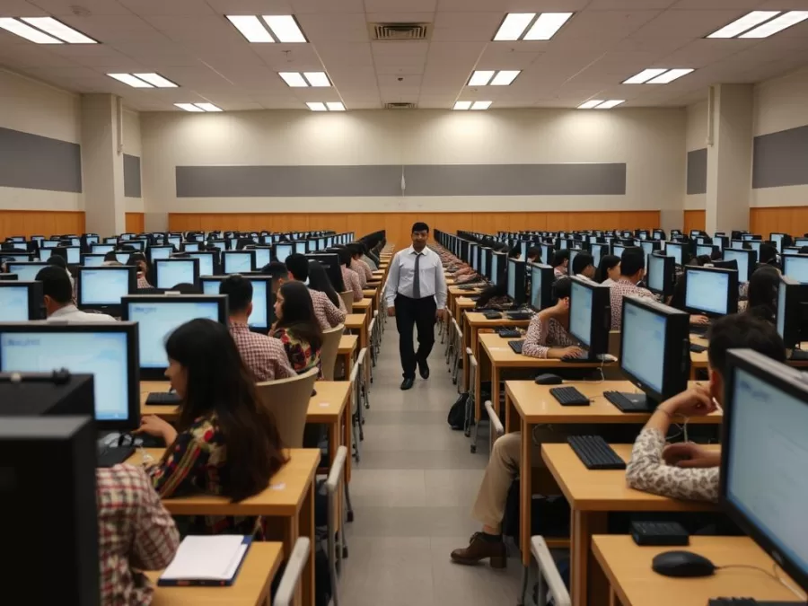 Candidates appearing for written examination for new primary teacher vacancy in Uttar Pradesh 2026