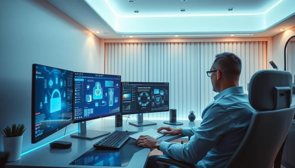 Futuristic home office setup representing remote work beyond 2026 for low income work from home jobs