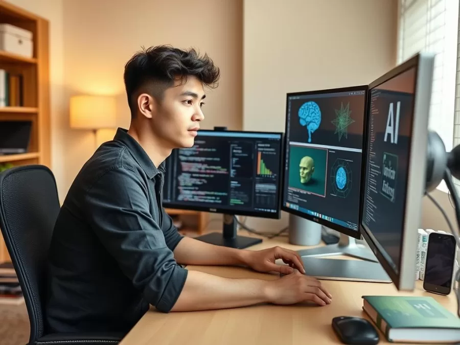 Junior AI developer working from home on code and AI models