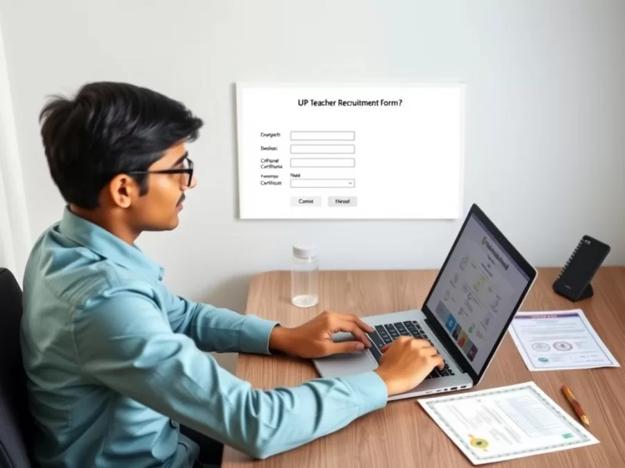 Person completing online application for new primary teacher vacancy in Uttar Pradesh 2026
