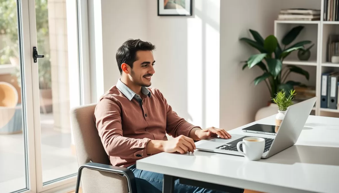 Person working from home on a laptop with a cup of coffee, representing low income work from home jobs 2026