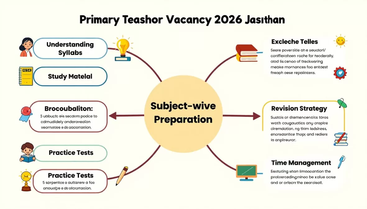 Comprehensive preparation strategy mind map for Primary Teacher Vacancy 2026 Rajasthan