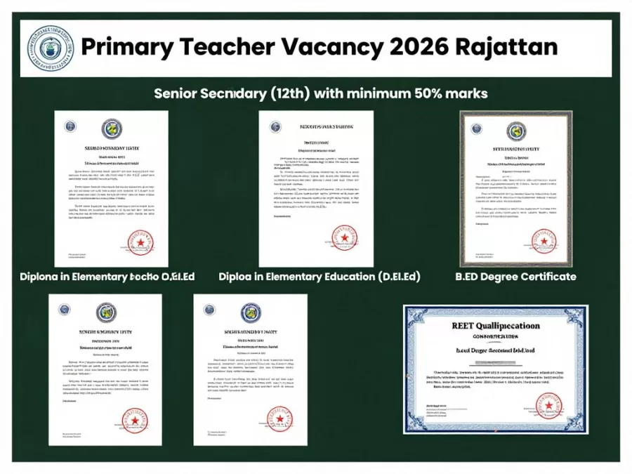 Educational qualification requirements for Primary Teacher Vacancy 2026 Rajasthan showing required degrees and certificates