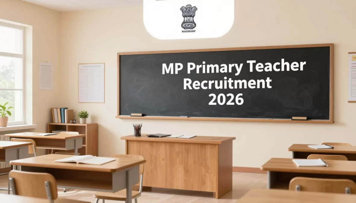 MP Primary Teacher Vacancy 2026 announcement banner showing classroom and teaching concept