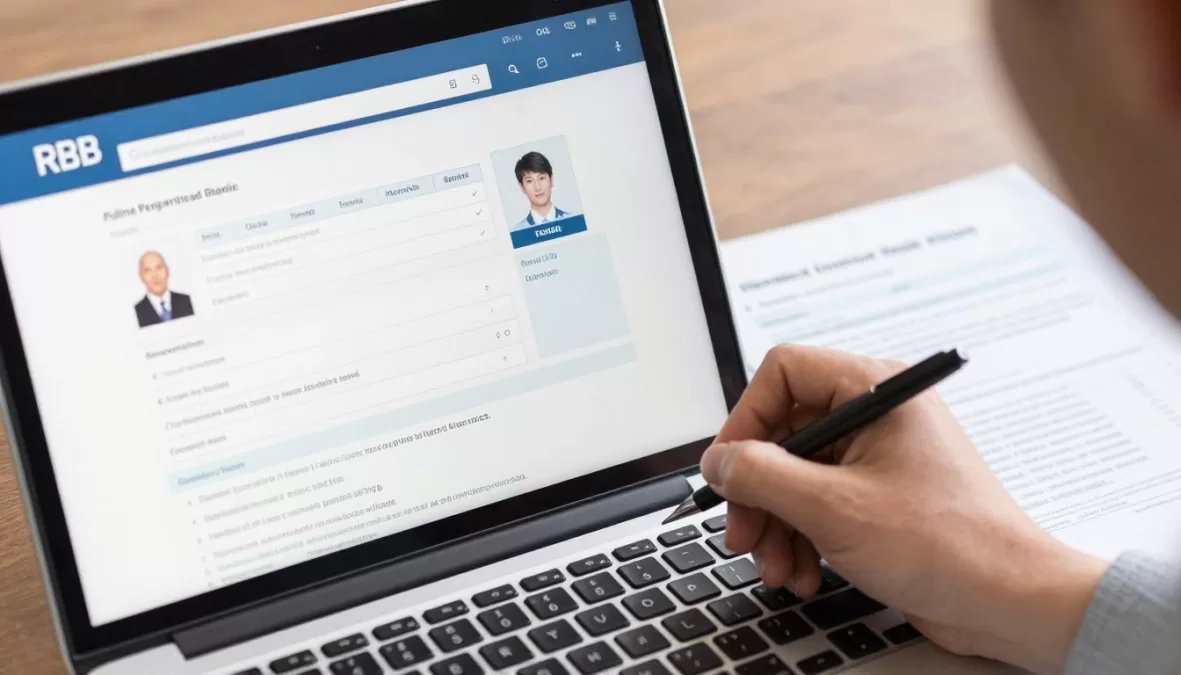 Person filling online application form for railway job vacancy 2026 12th pass