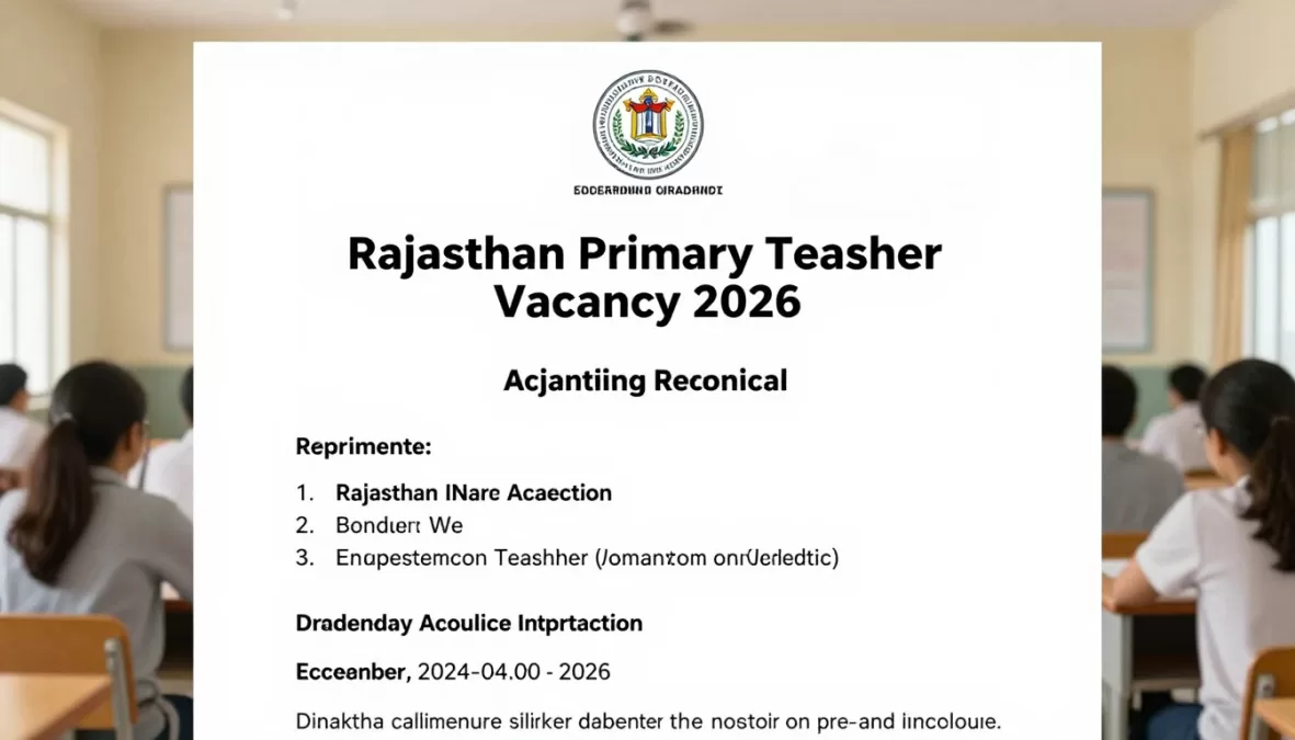 Rajasthan Primary Teacher Vacancy 2026 announcement concept with education department logo and classroom background