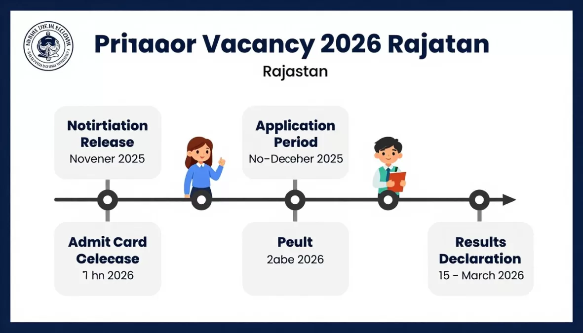 Timeline infographic showing key dates for Primary Teacher Vacancy 2026 Rajasthan recruitment process