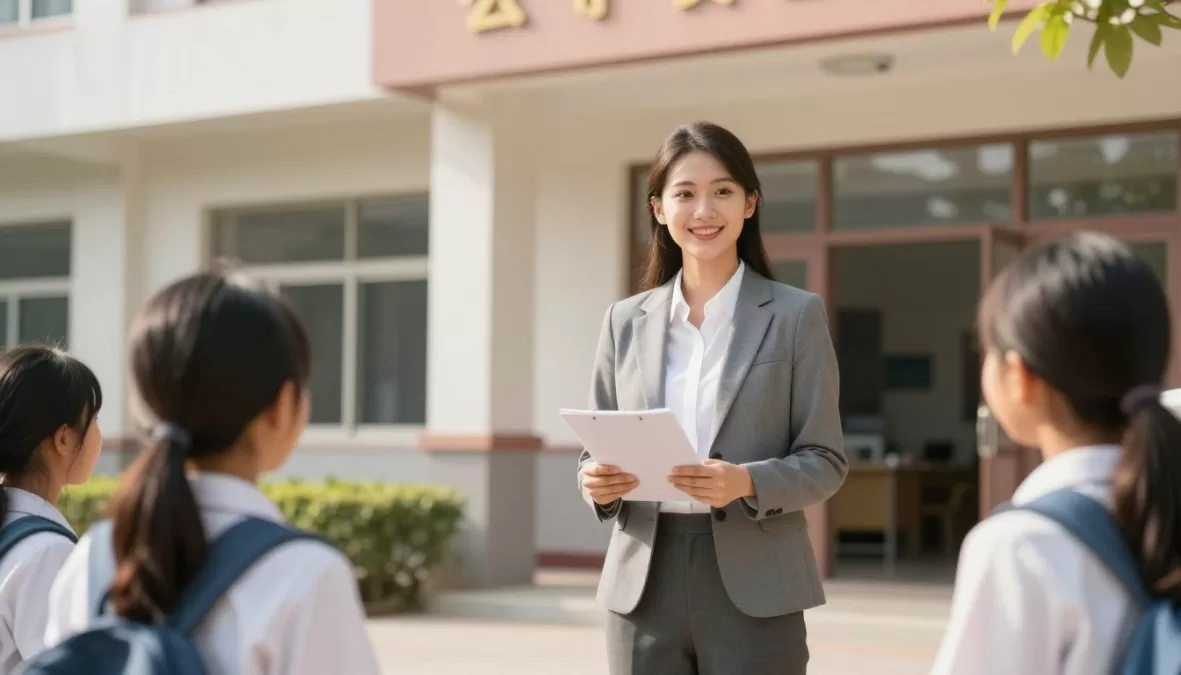 New teacher beginning first day at school