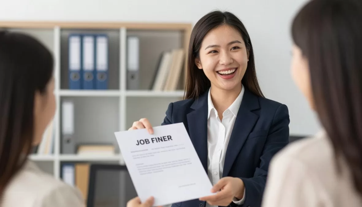 Successful teacher celebrating job offer