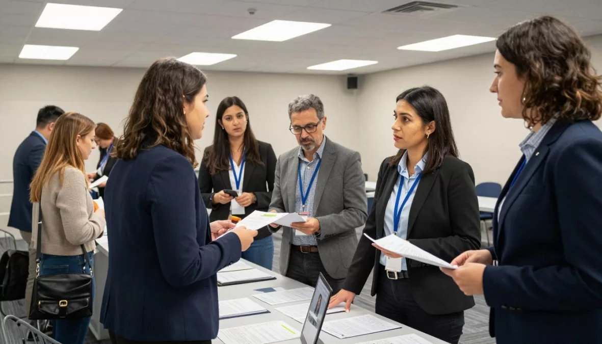 Teacher networking at education job fair
