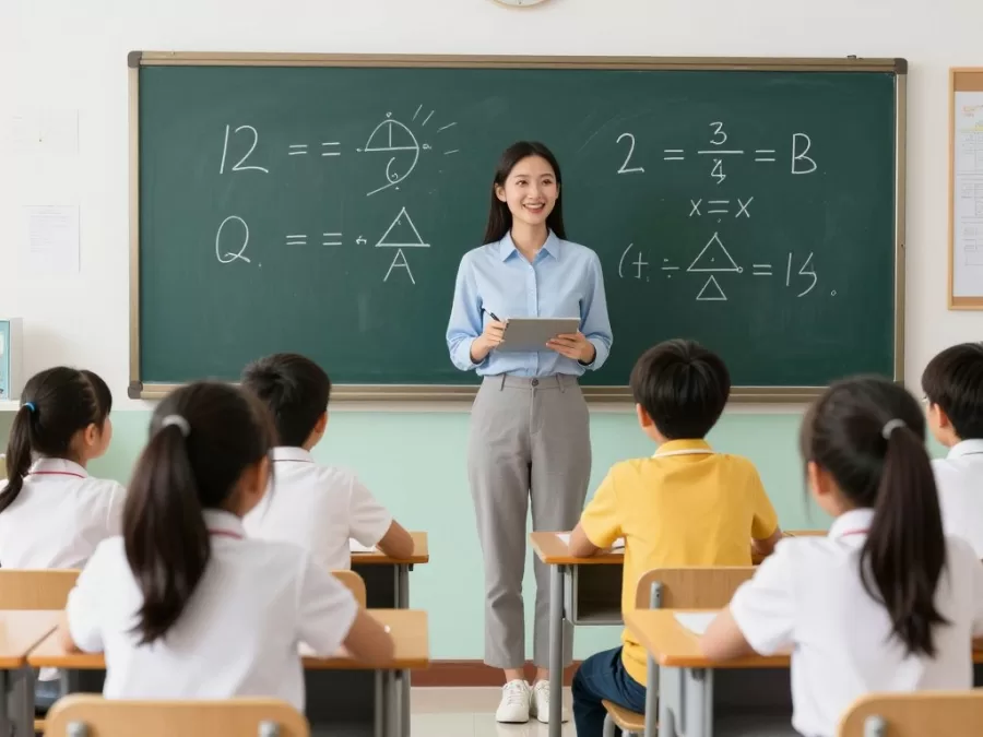 Teacher teaching mathematics to students