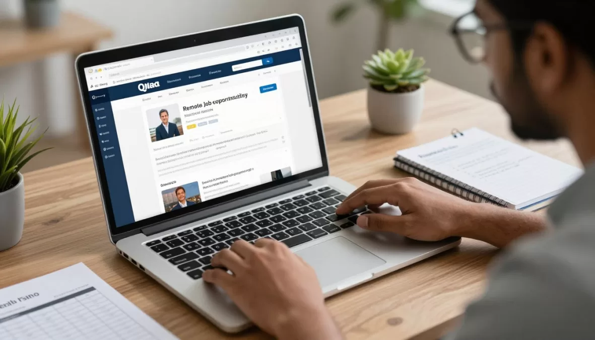 Job seeker researching legitimate work from home opportunities online safely