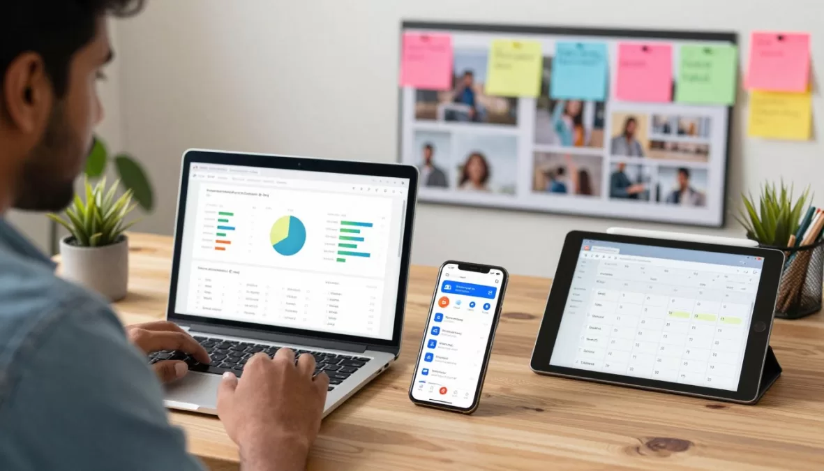Social media manager analyzing engagement metrics and planning content calendar