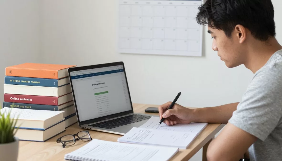 Candidate studying for bank exams with strategy plan