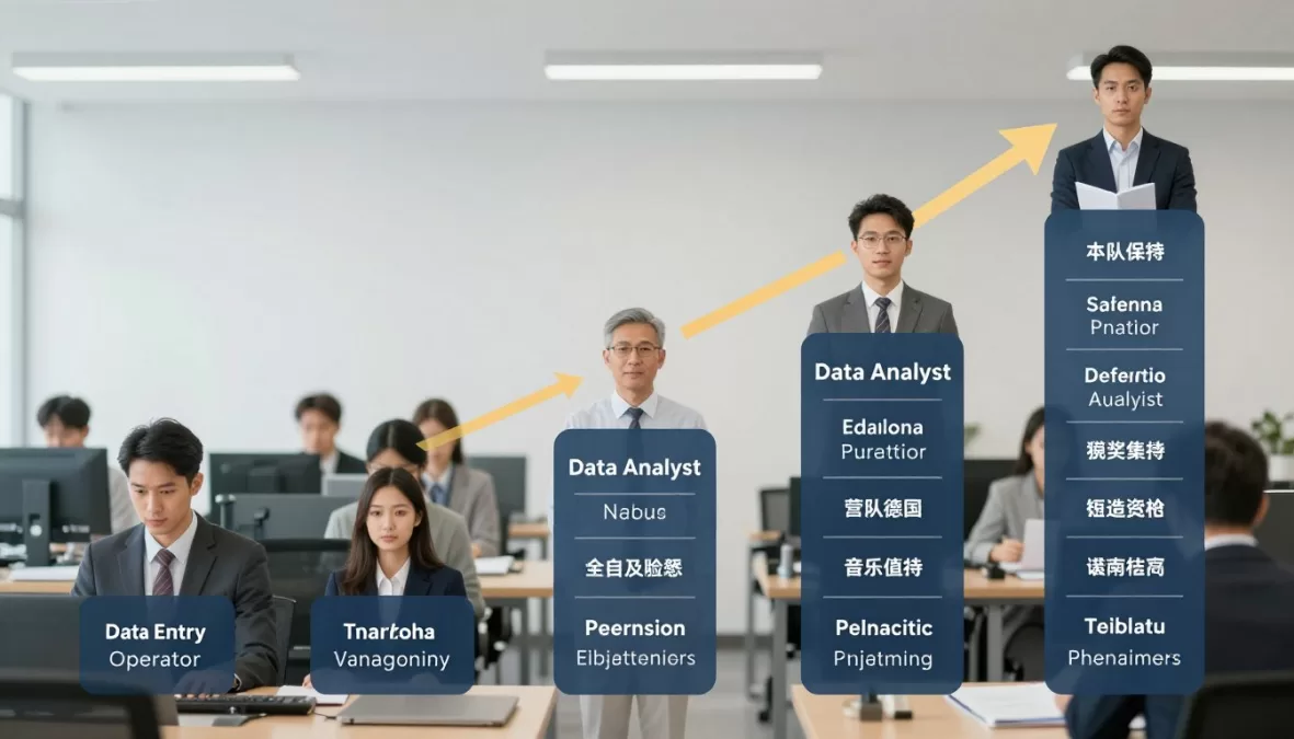 Career progression path from entry-level data entry to senior positions illustrated