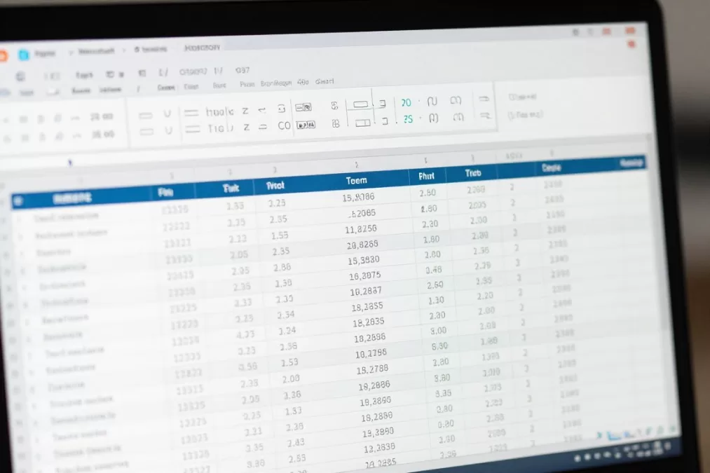 Computer screen displaying Microsoft Excel spreadsheet with data entry formulas and functions