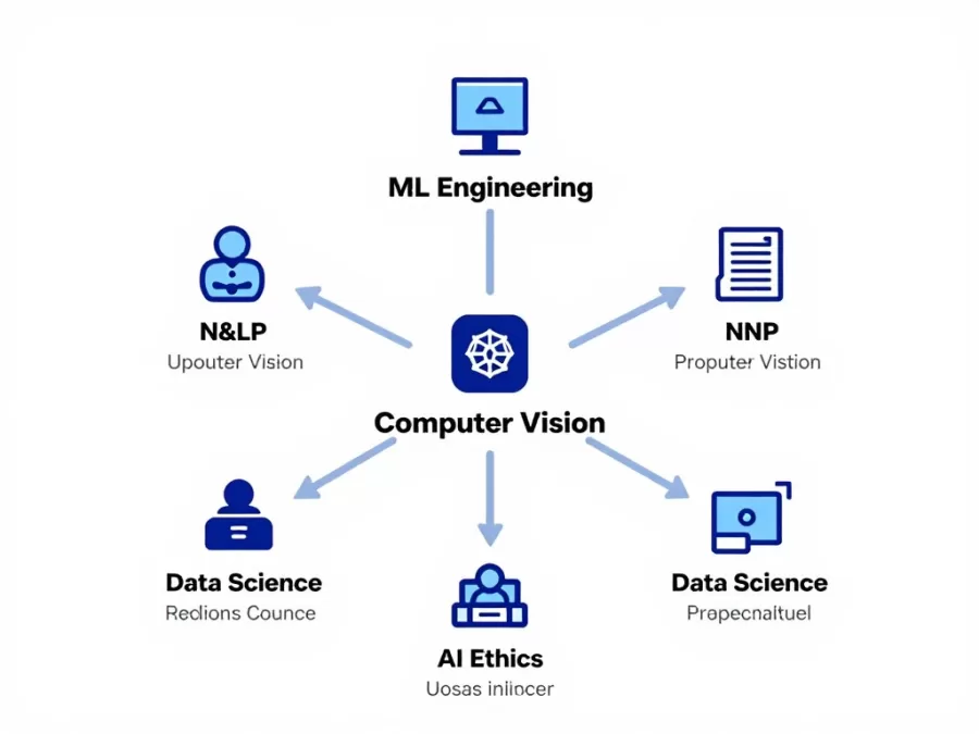 Different AI specialization paths with icons representing each career track