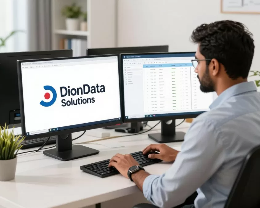 DionData Solutions back office executive processing data from home office setup