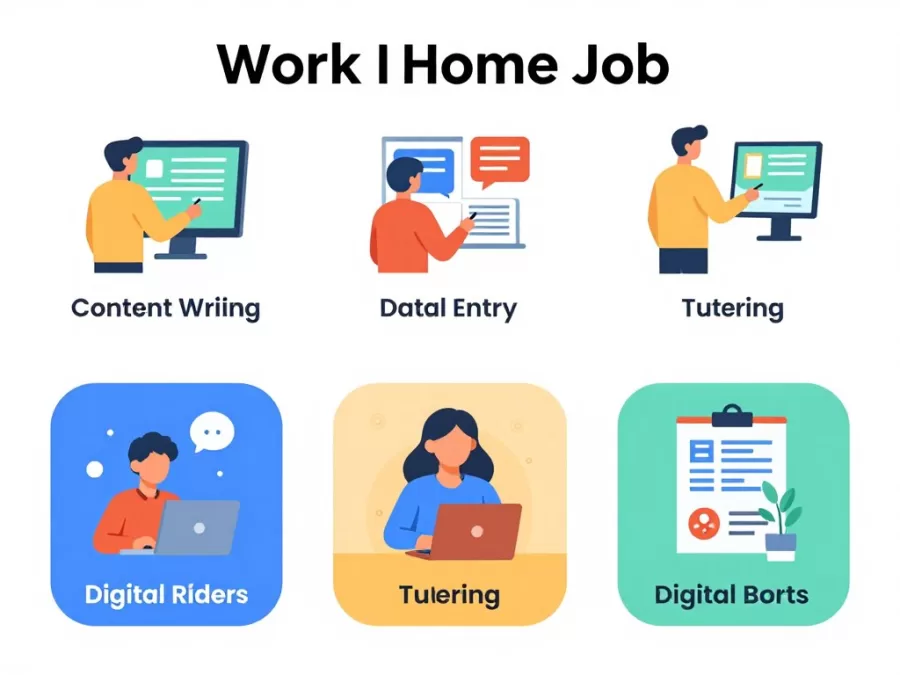 Diverse work from home job categories illustrated with icons