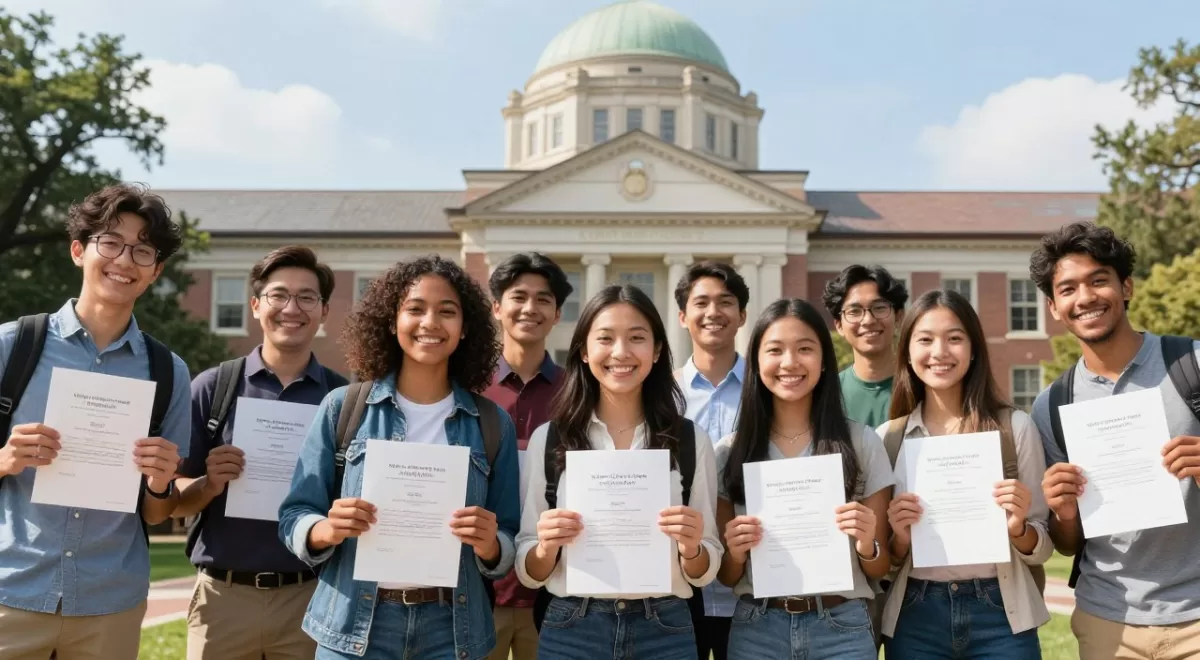Engineering students celebrating admission success