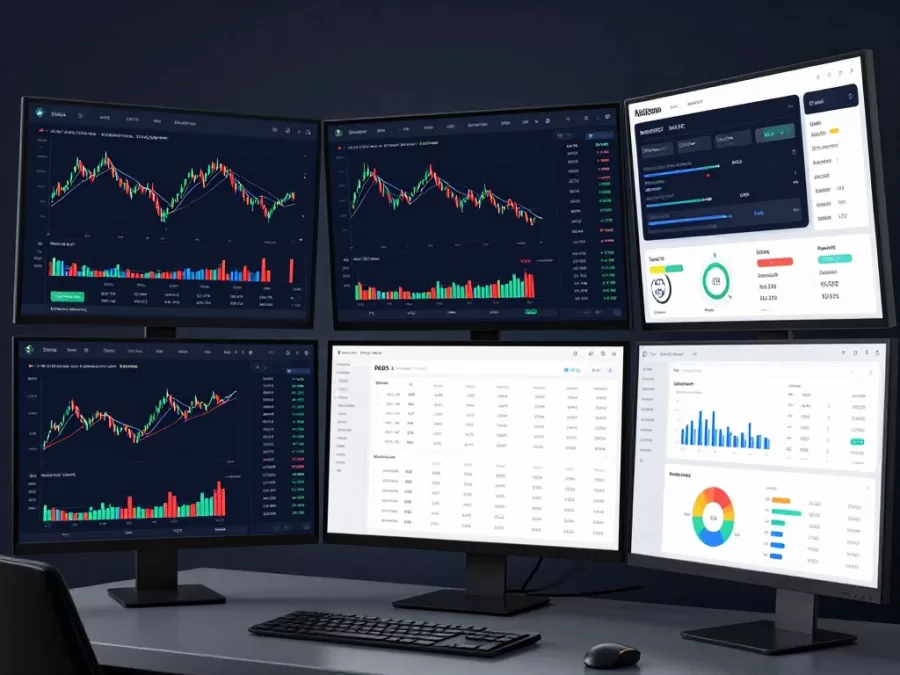 Financial AI dashboard showing trading algorithms and risk analysis