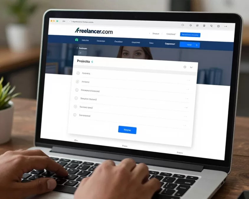 Freelancer.com platform showing data entry project listings and bidding interface