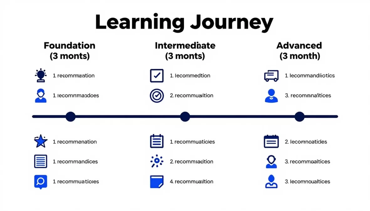 Learning roadmap timeline showing progression from beginner to job-ready AI skills