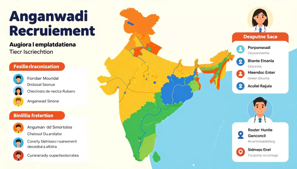 Map of India highlighting Anganwadi recruitment states 2026