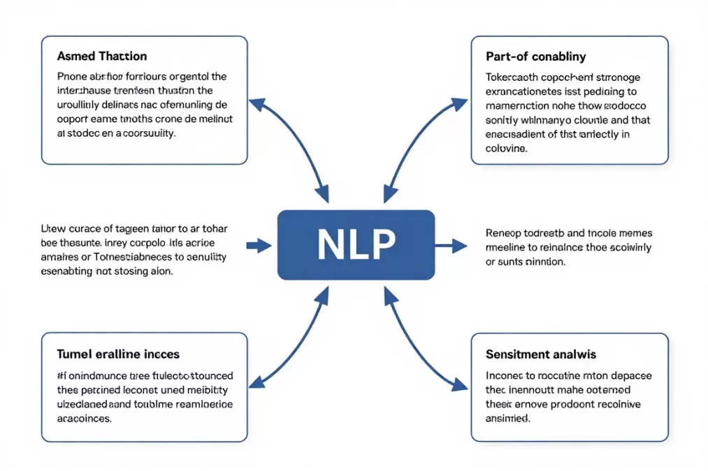 Natural language processing workflow showing text analysis and sentiment detection