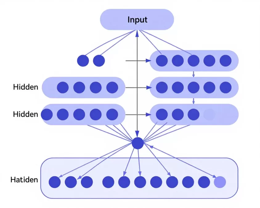 Neural network architecture diagram showing layers and connections
