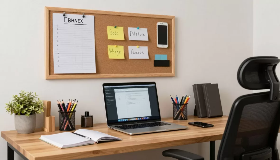 Organized student workspace for remote work