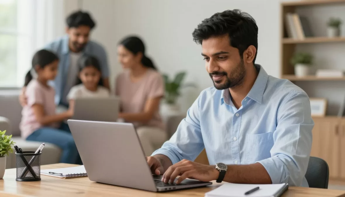Professional maintaining healthy work-life balance while working data entry job from home