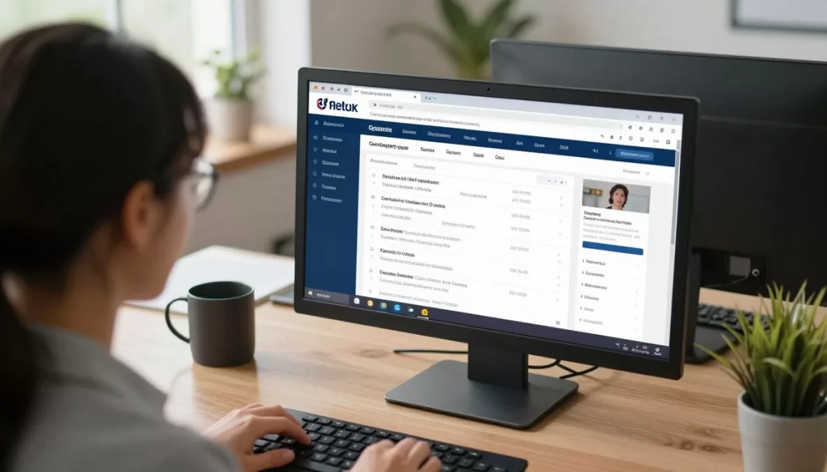 Professional reviewing legitimate data entry job listings on computer screen from home office