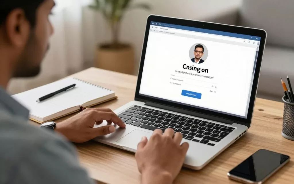 Professional taking online course for career skill development on laptop at home