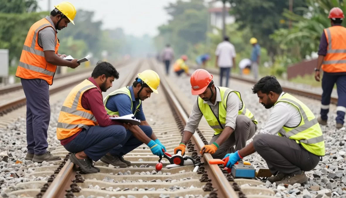 Railway Group D workers performing track maintenance and station duties