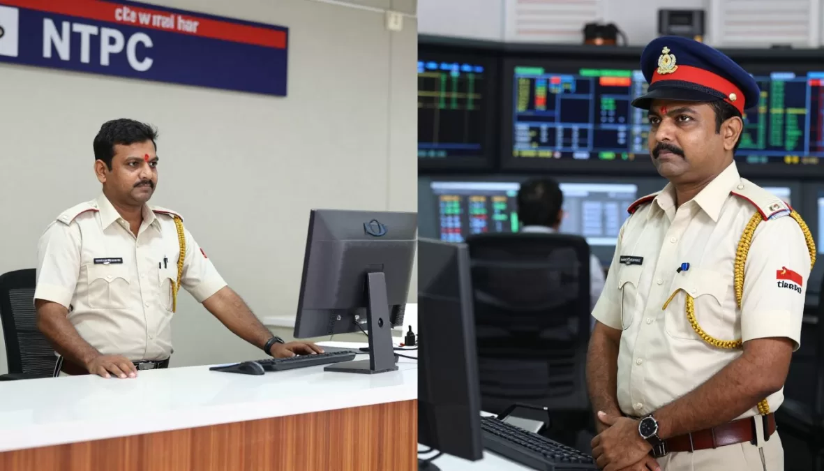 Railway NTPC officer working at station counter and Assistant Loco Pilot in locomotive cabin