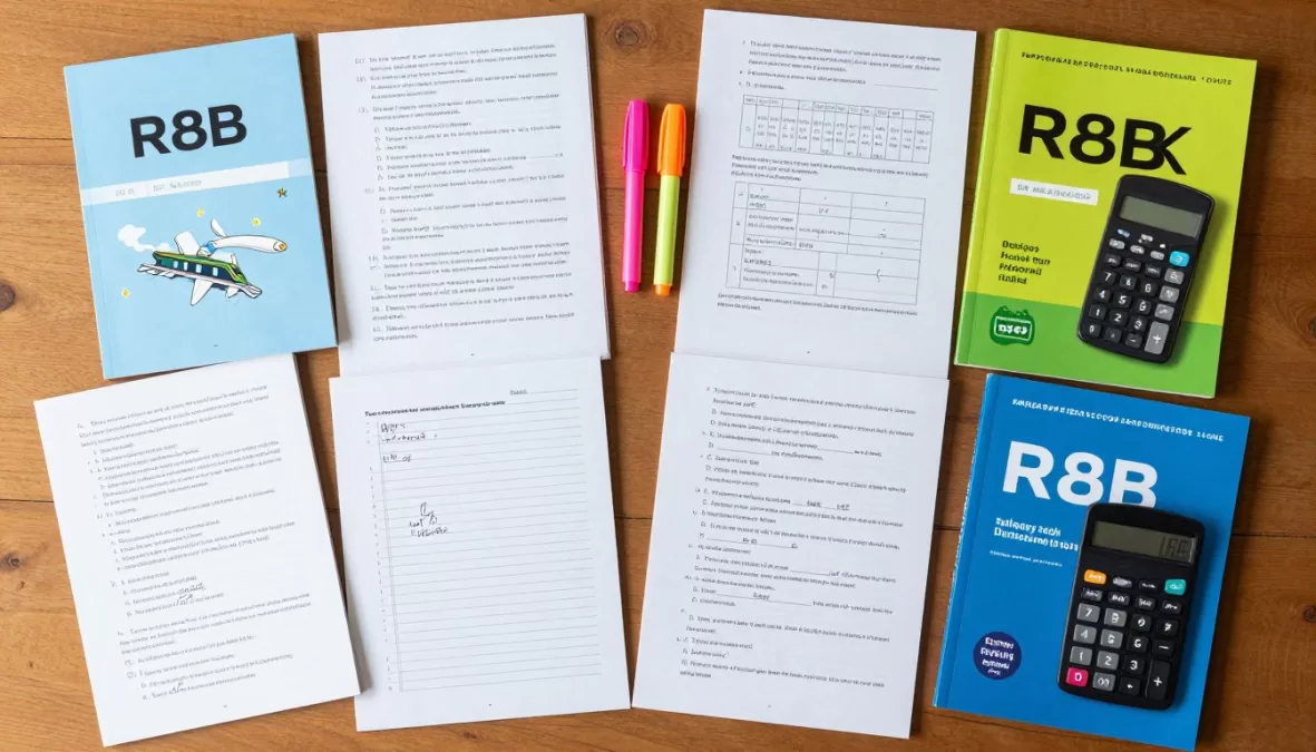 Railway exam preparation materials including books, notes, and mock test papers