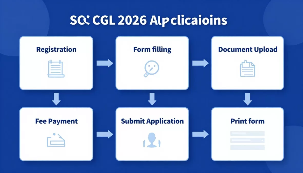 Step-by-step flowchart showing SSC CGL 2026 online application process