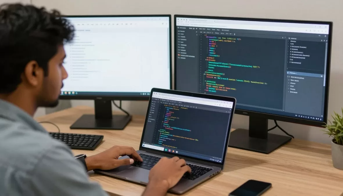 Student coding website on computer