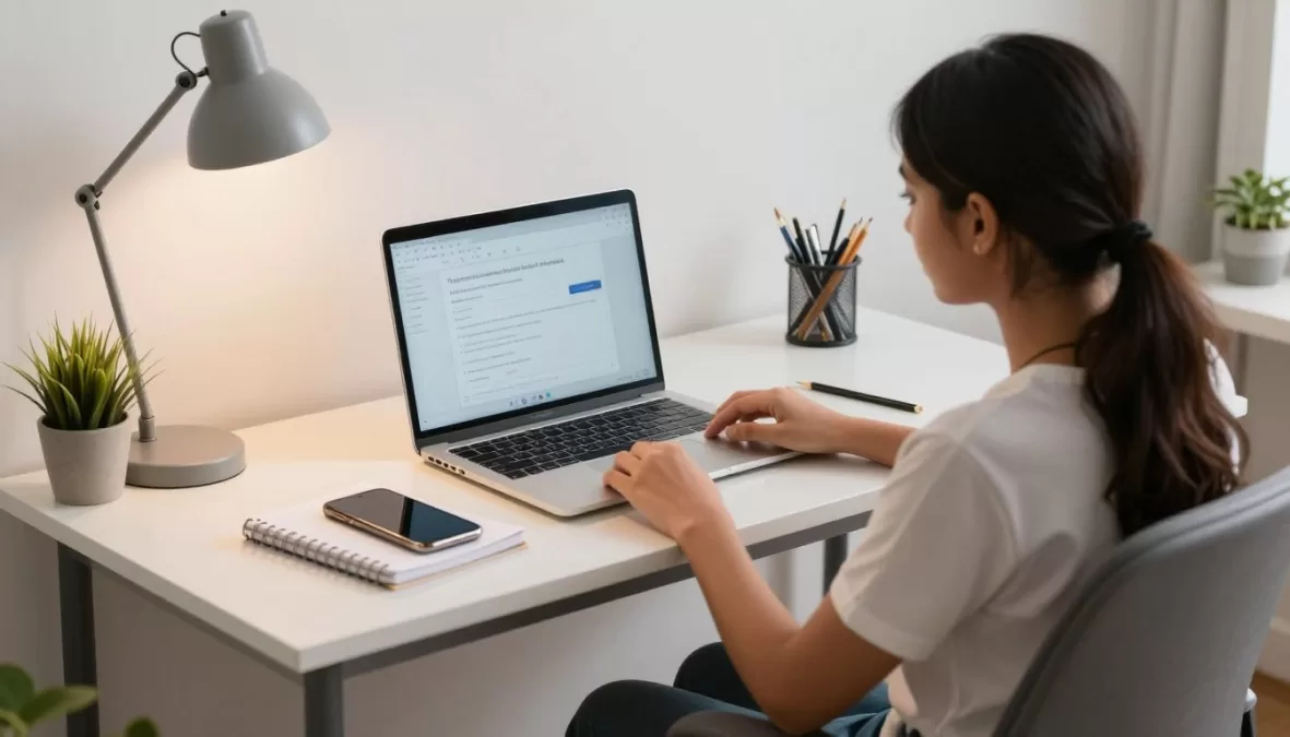 Student workspace setup with essential equipment for remote work