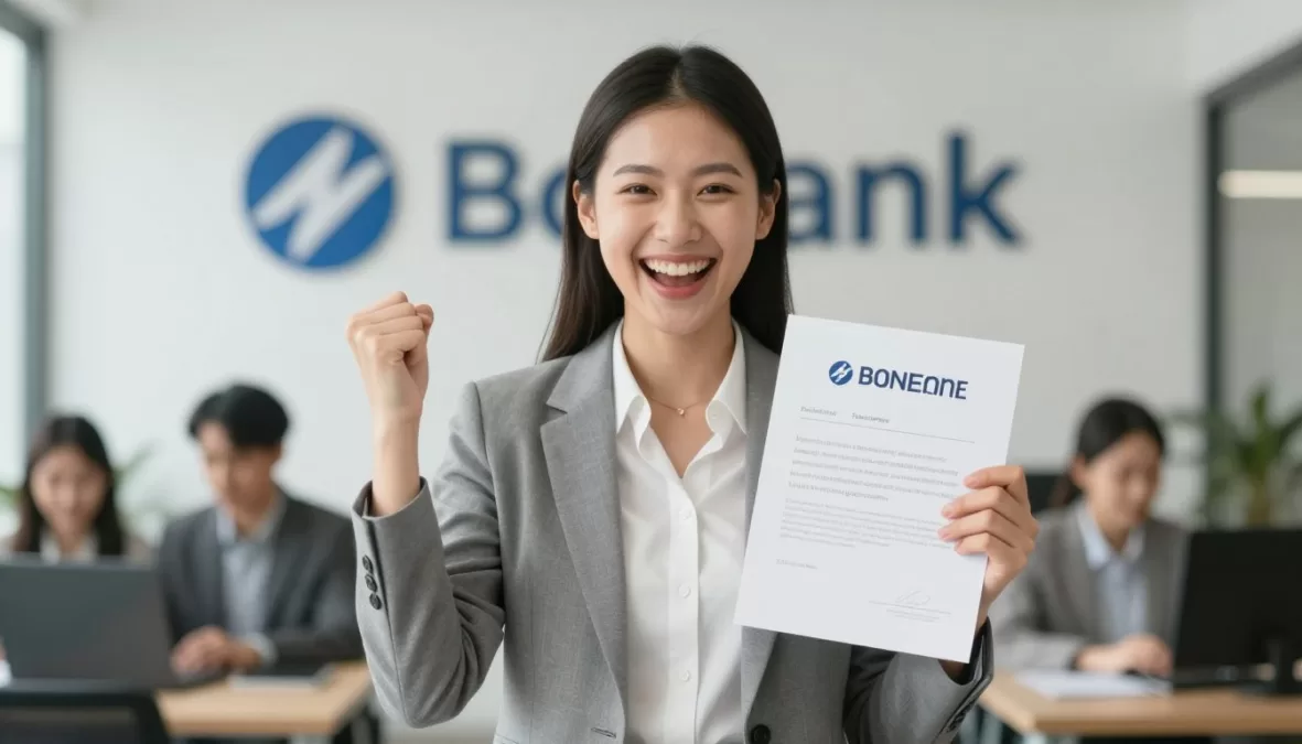 Successful candidate celebrating bank exam selection
