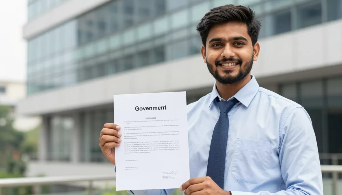 Successful government job candidate celebrating with offer letter